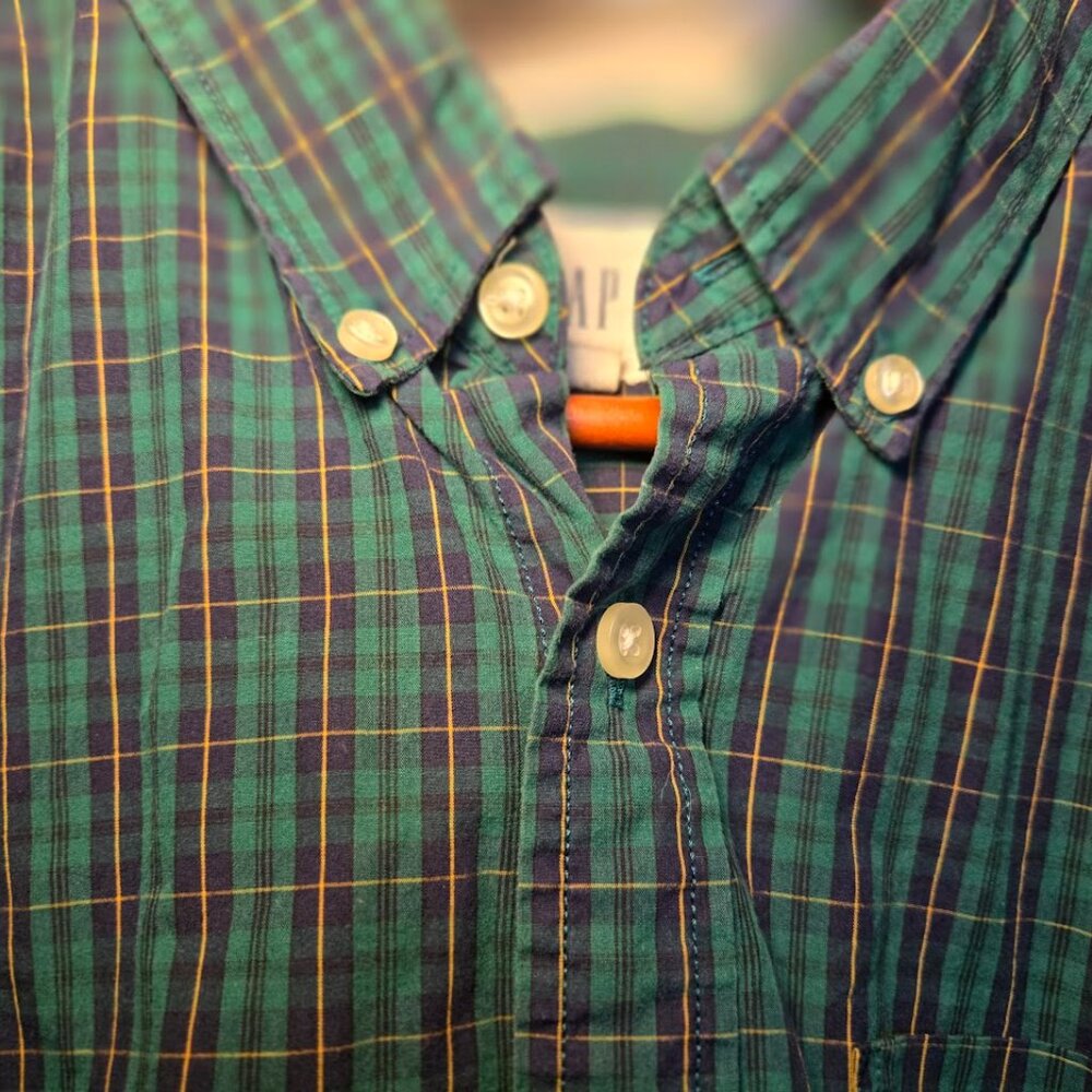 Vintage GAP Button Down Shirt | Greenâ Blue Plaid | Menâs Medium - Picture 4 of 6